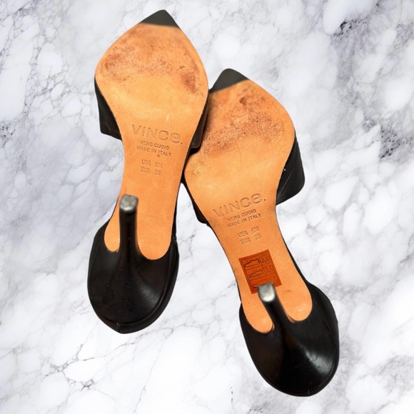 Vince Black Leather d’Orsay Pointed Toe Pumps Made in Italy Size 6 - Picture 5 of 6